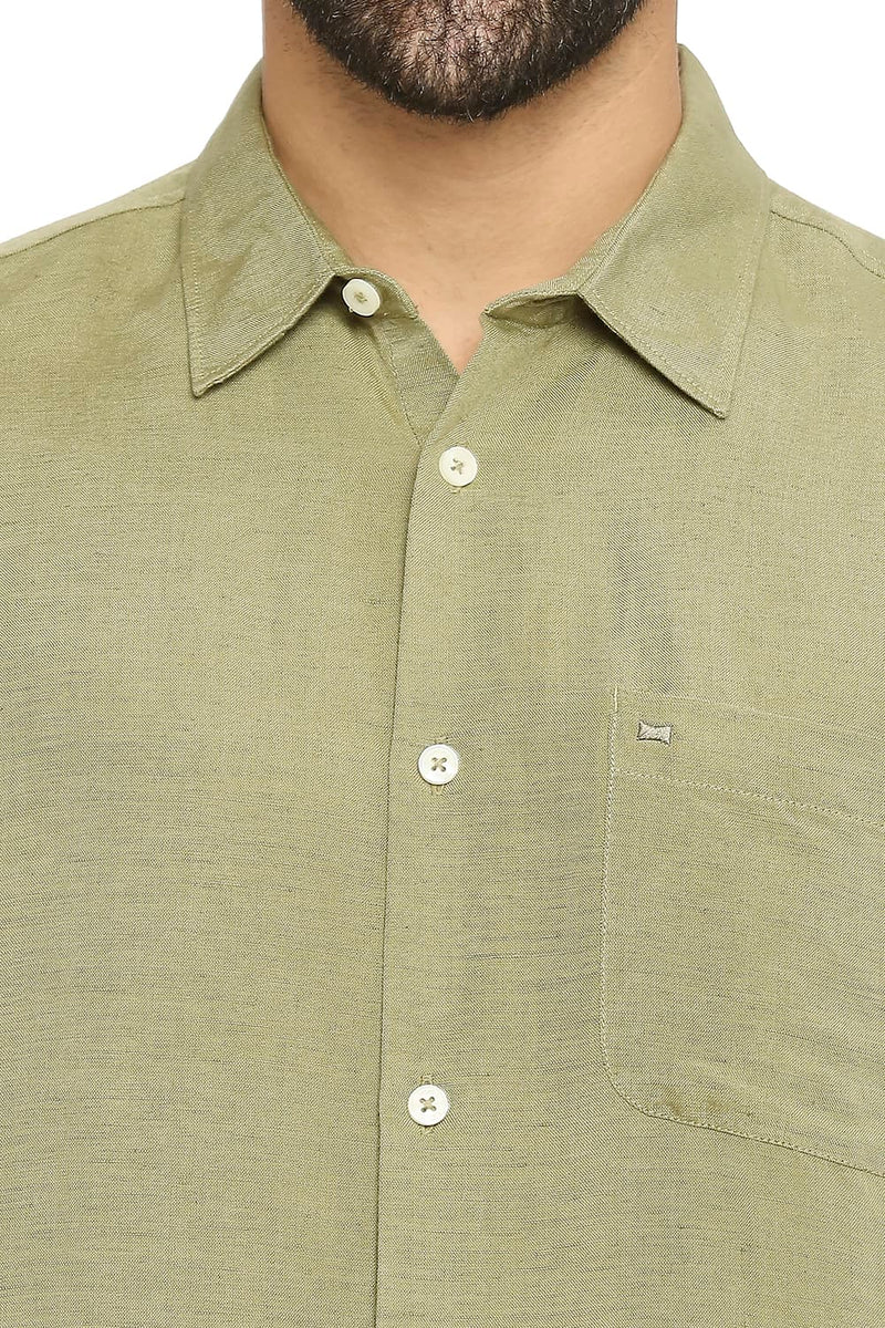 BASICS SLIM FIT LINEN VISCOSE HALFSLEEVES SHIRT