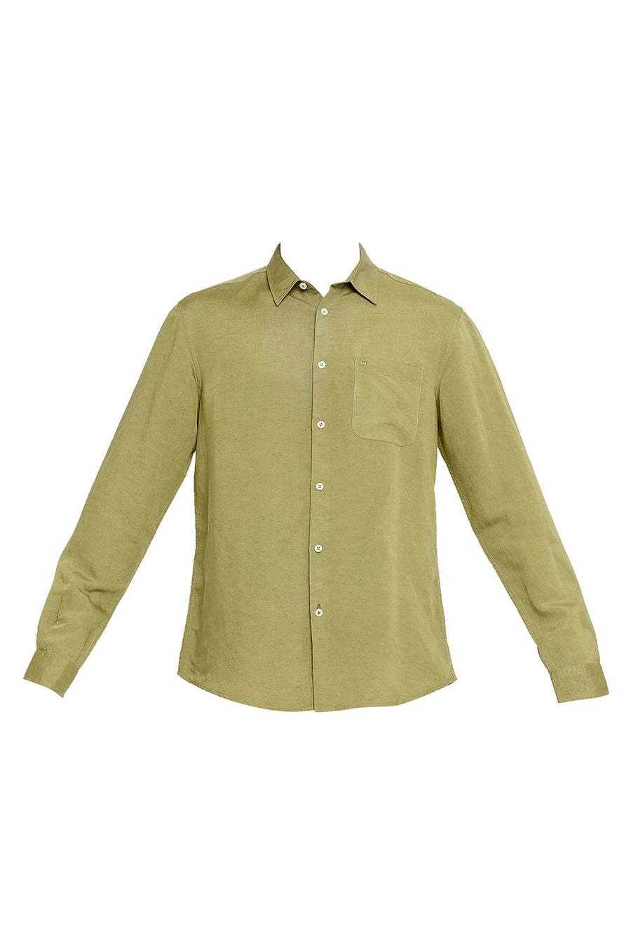 BASICS SLIM FIT DILL OLIVE LINEN VISCOSE SHIRT