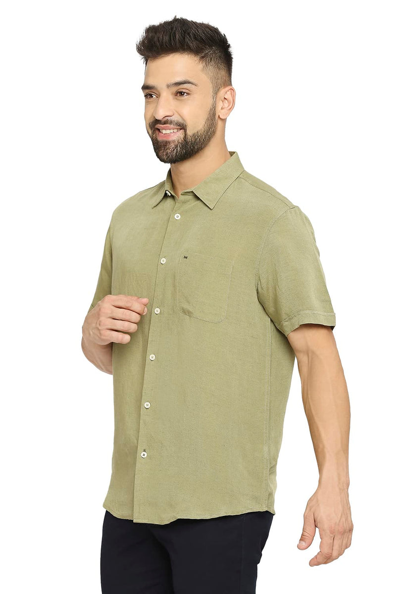 BASICS SLIM FIT LINEN VISCOSE HALFSLEEVES SHIRT