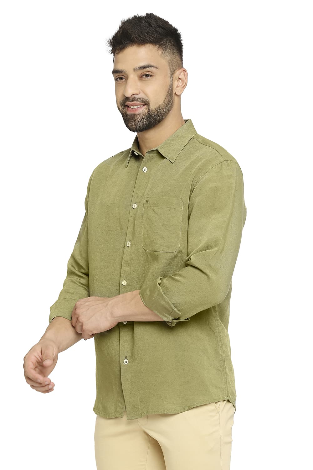 BASICS SLIM FIT LINEN VISCOSE SHIRT