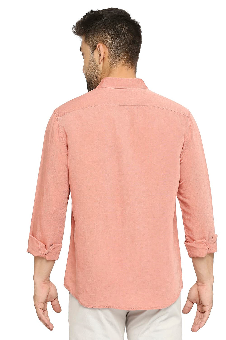 BASICS SLIM FIT ROSETTE PEACH LINEN VISCOSE SHIRT