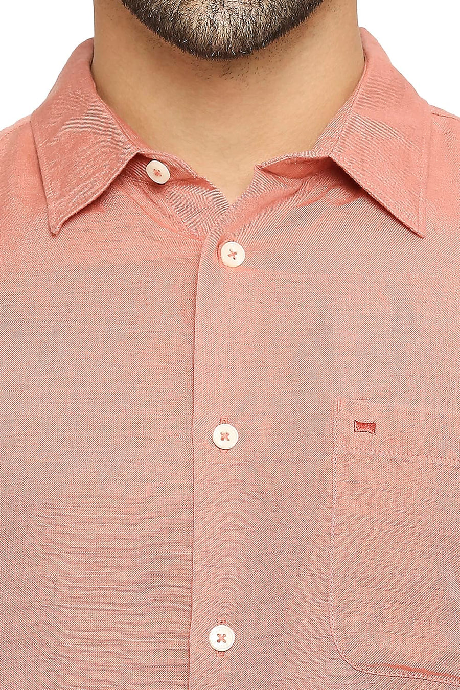 BASICS SLIM FIT ROSETTE PEACH LINEN VISCOSE SHIRT