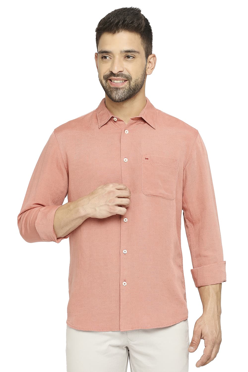 BASICS SLIM FIT LINEN VISCOSE SHIRT