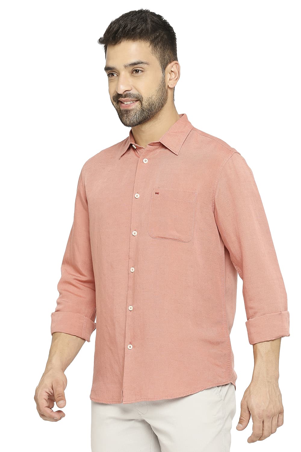 BASICS SLIM FIT LINEN VISCOSE SHIRT