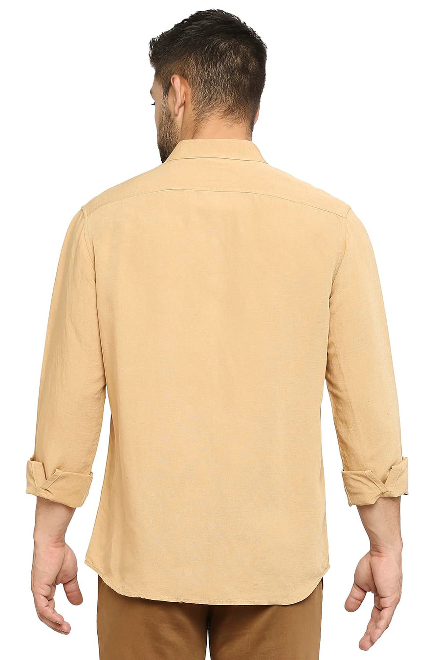 BASICS SLIM FIT LATTE BROWN LINEN VISCOSE SHIRT