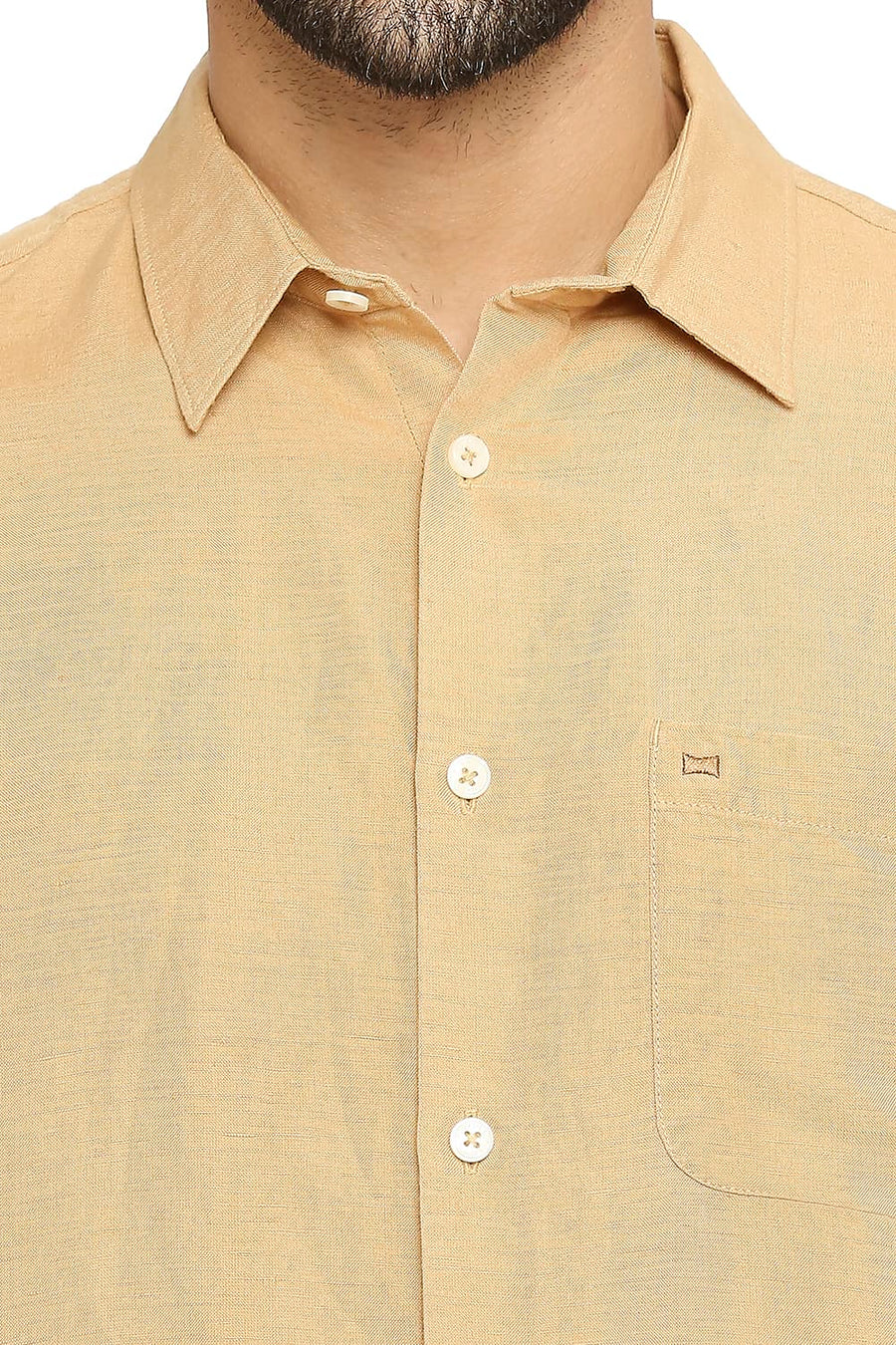 BASICS SLIM FIT LATTE BROWN LINEN VISCOSE SHIRT