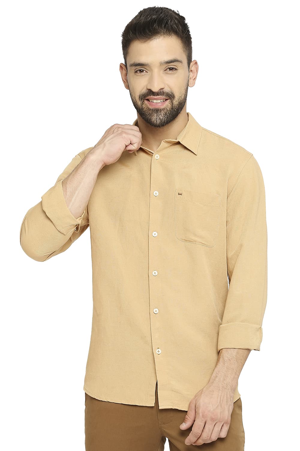 BASICS SLIM FIT LINEN VISCOSE SHIRT