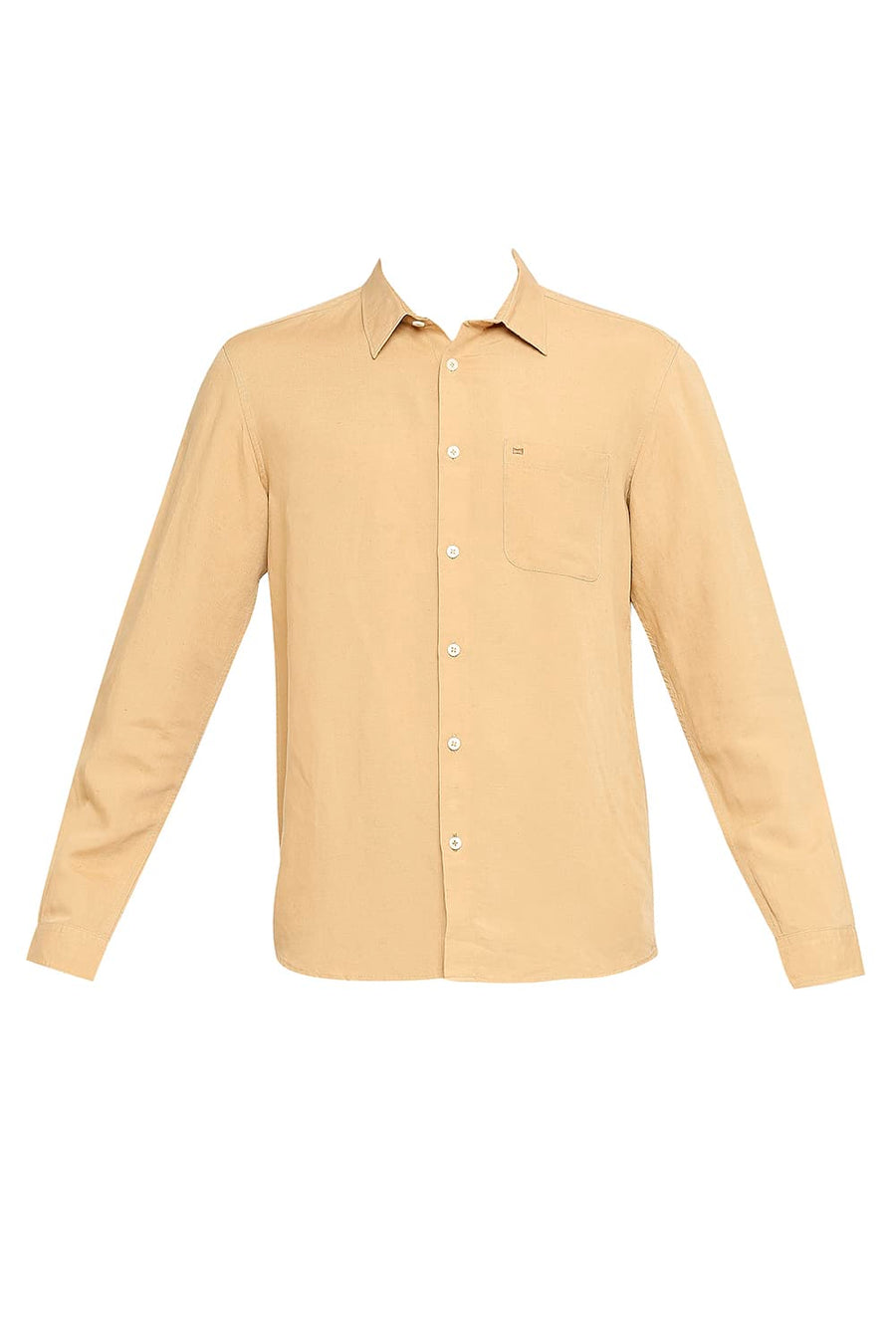 BASICS SLIM FIT LATTE BROWN LINEN VISCOSE SHIRT