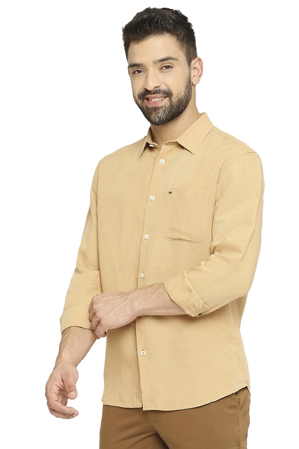 BASICS SLIM FIT LINEN VISCOSE SHIRT