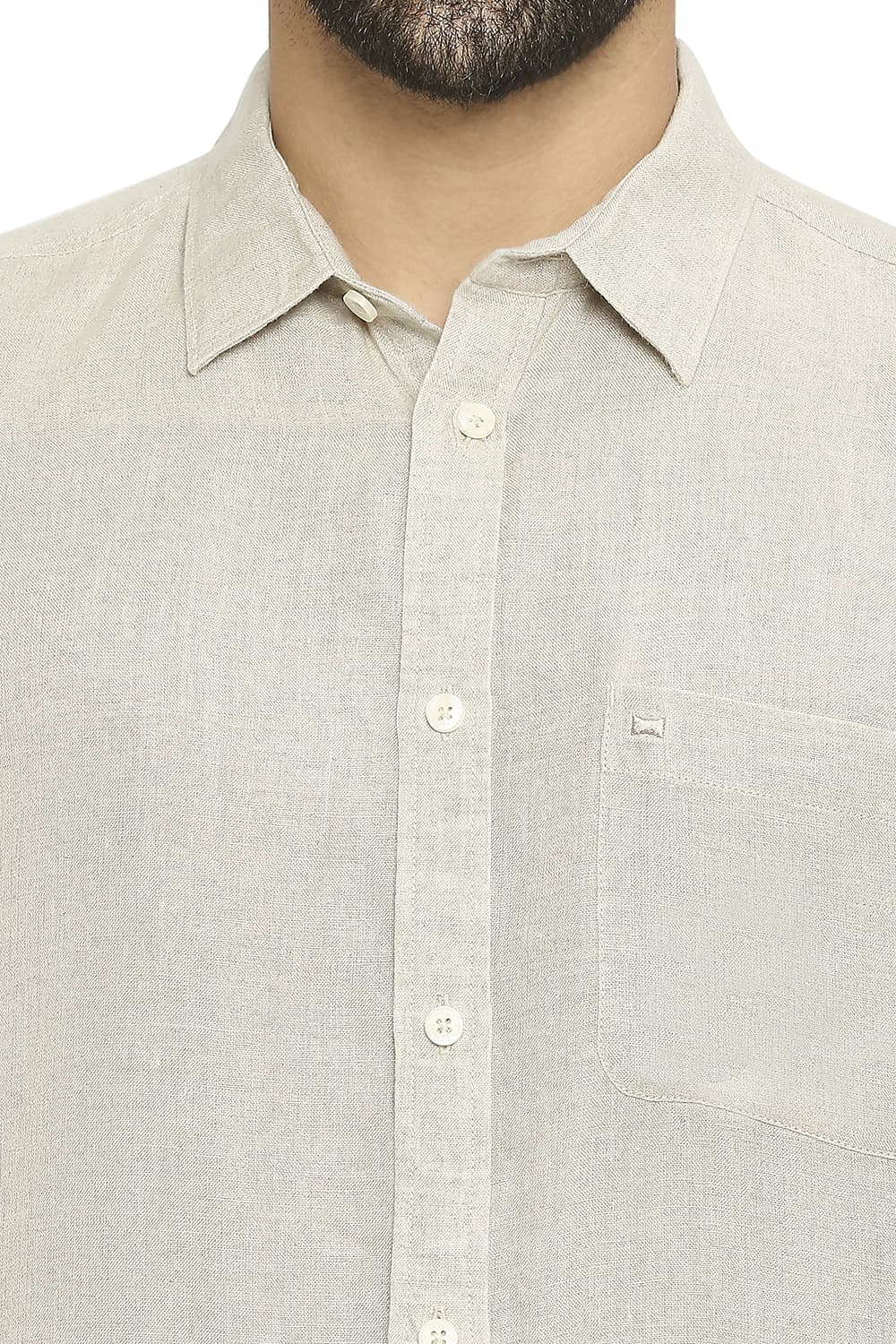 BASICS SLIM FIT LINEN HALFSLEEVES SHIRT