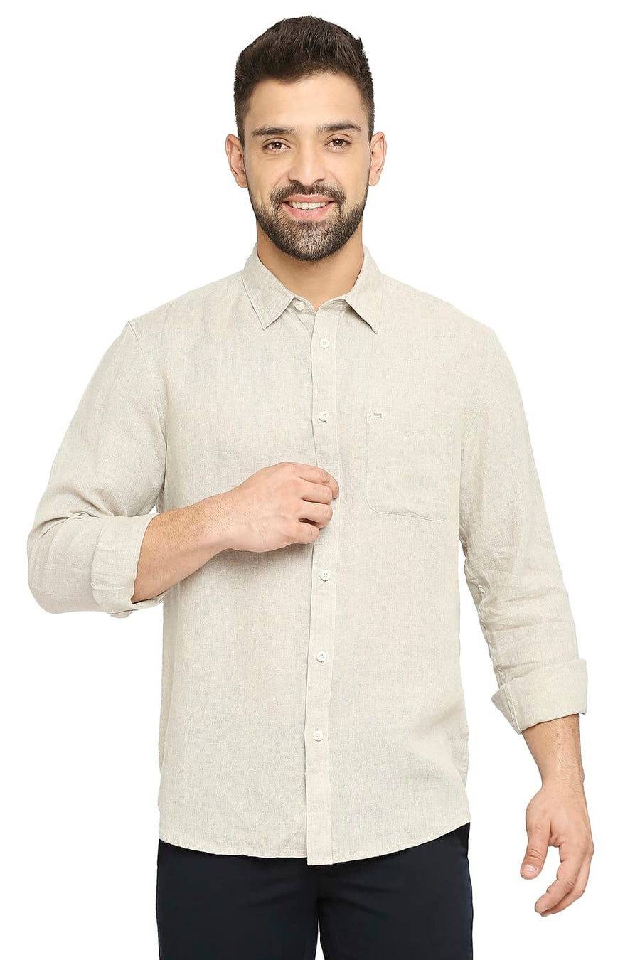 BASICS SLIM FIT NOMAD NATURAL LINEN SHIRT