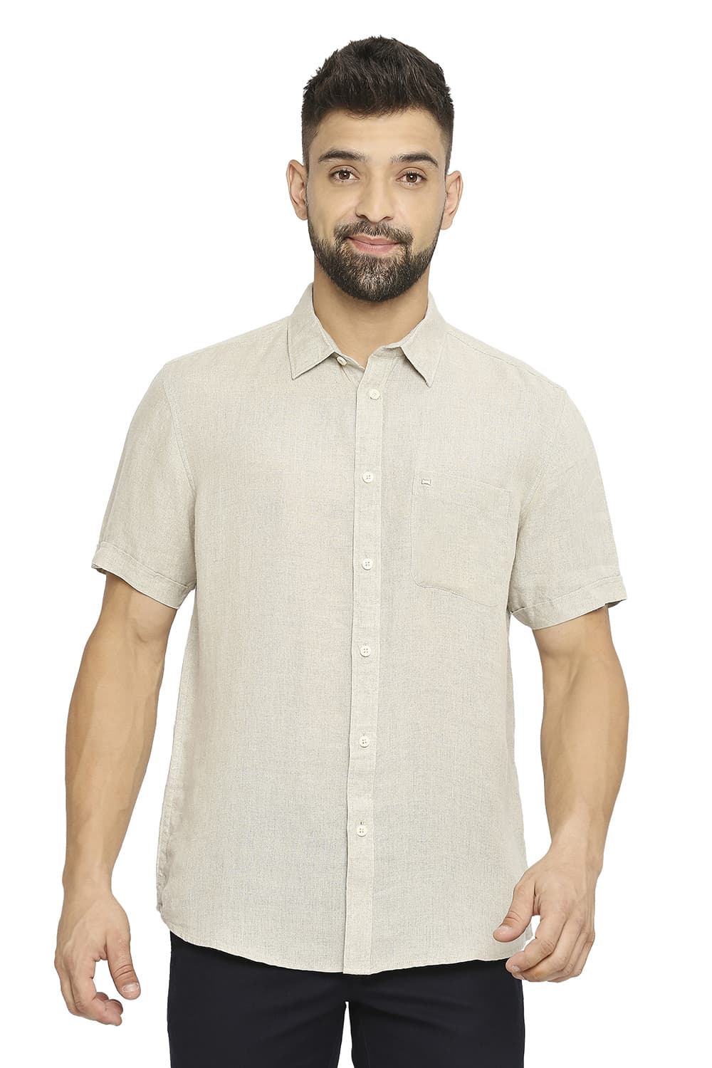Slim Fit Linen Halfsleeves Shirt - Main Image