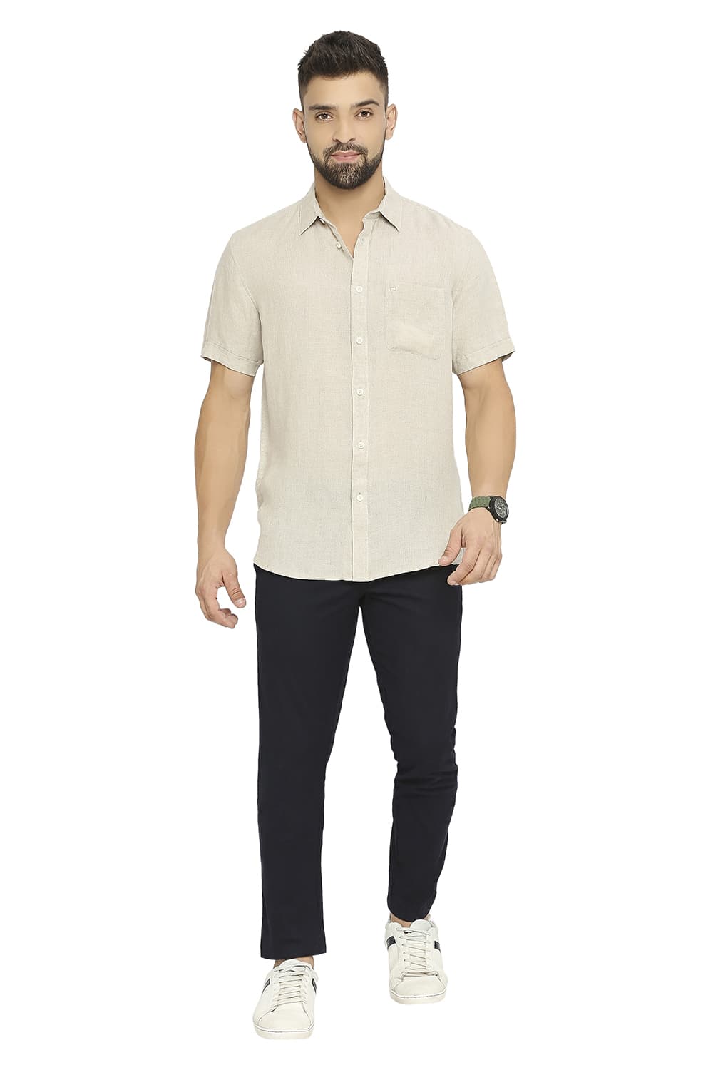 BASICS SLIM FIT LINEN HALFSLEEVES SHIRT