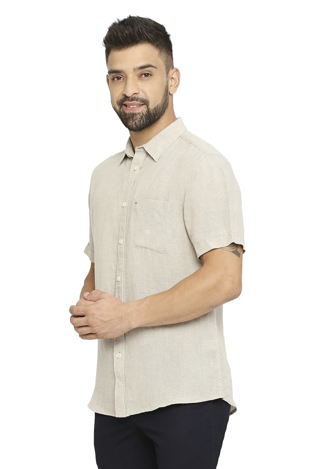 BASICS SLIM FIT LINEN HALFSLEEVES SHIRT