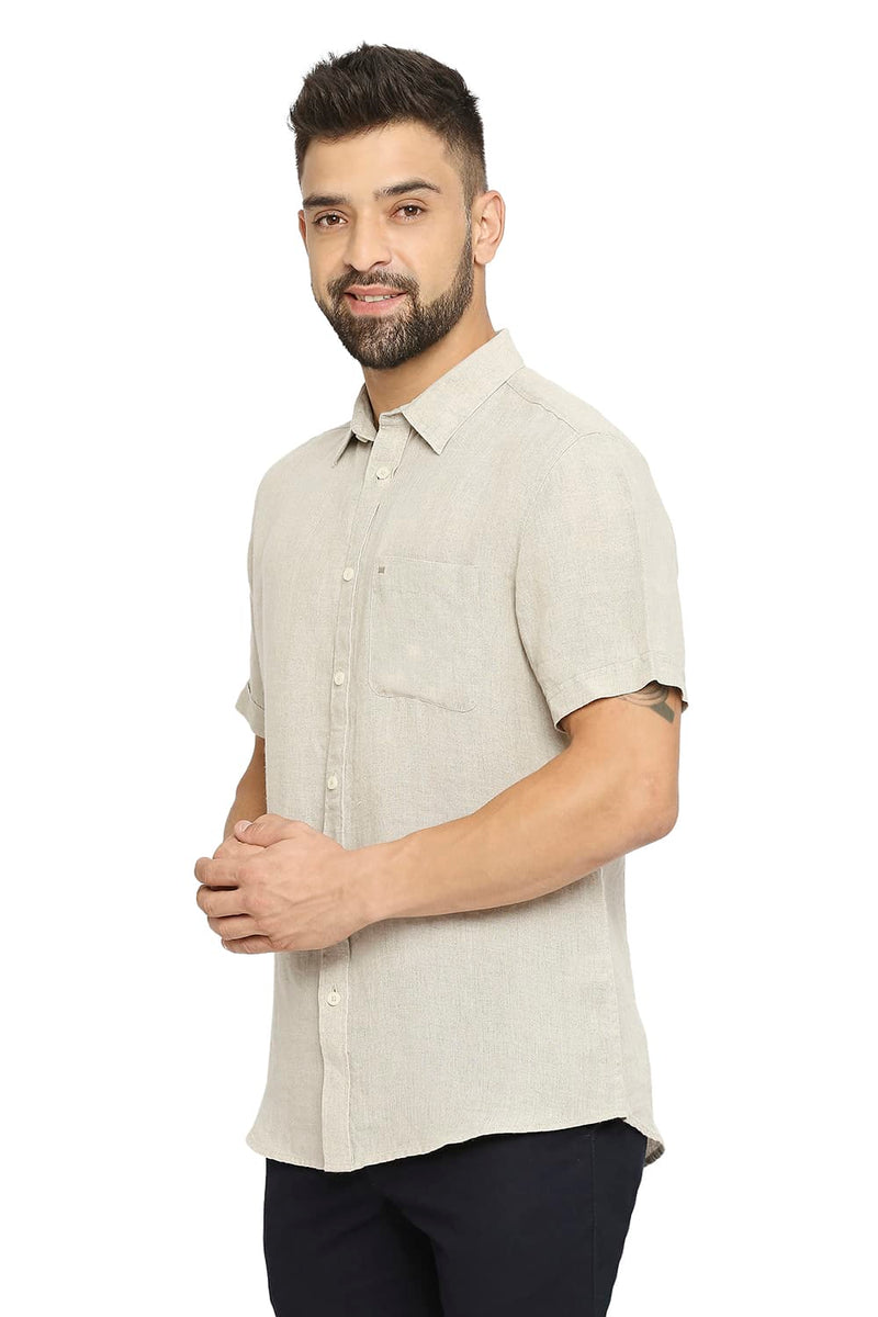 BASICS SLIM FIT LINEN HALFSLEEVES SHIRT