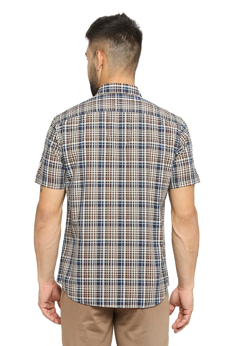 BASICS SLIM FIT COTTON CHECKS HALFSLEEVES SHIRT