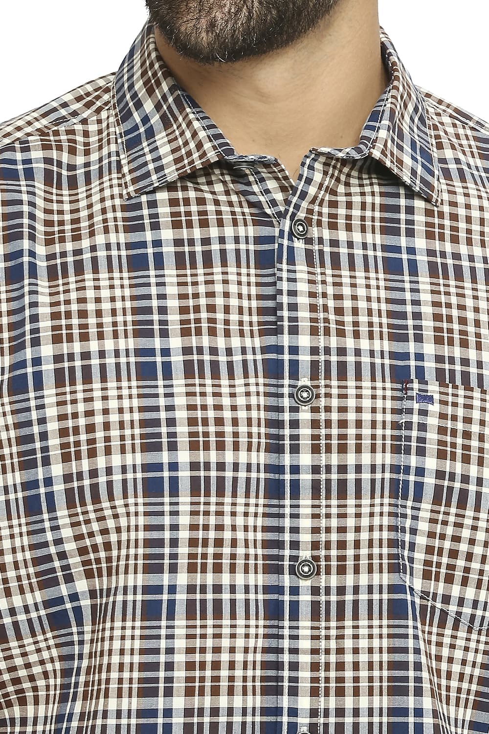 BASICS SLIM FIT COTTON CHECKS HALFSLEEVES SHIRT