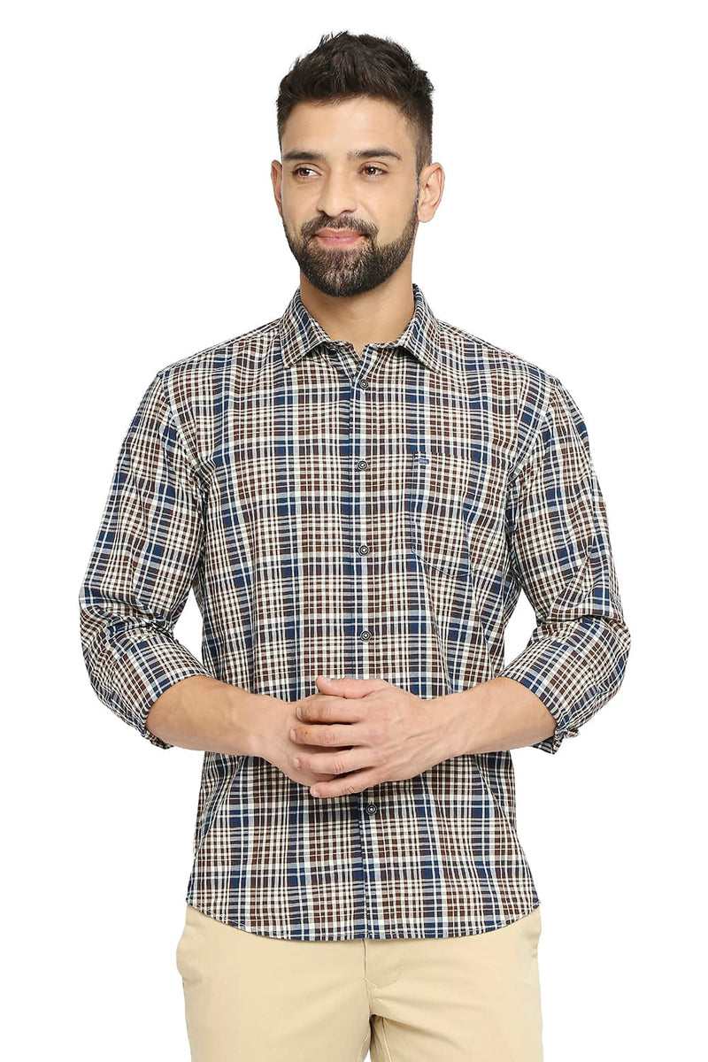 BASICS SLIM FIT COTTON CHECKS SHIRT