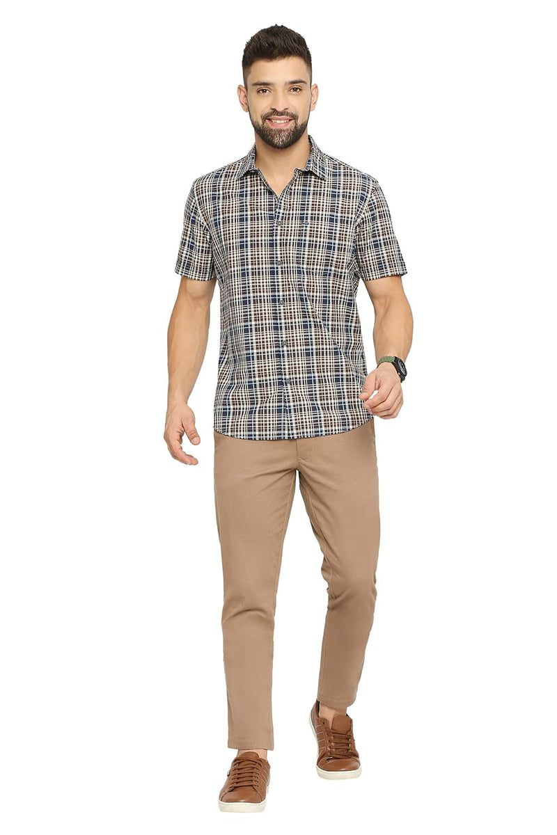 BASICS SLIM FIT COTTON CHECKS HALFSLEEVES SHIRT