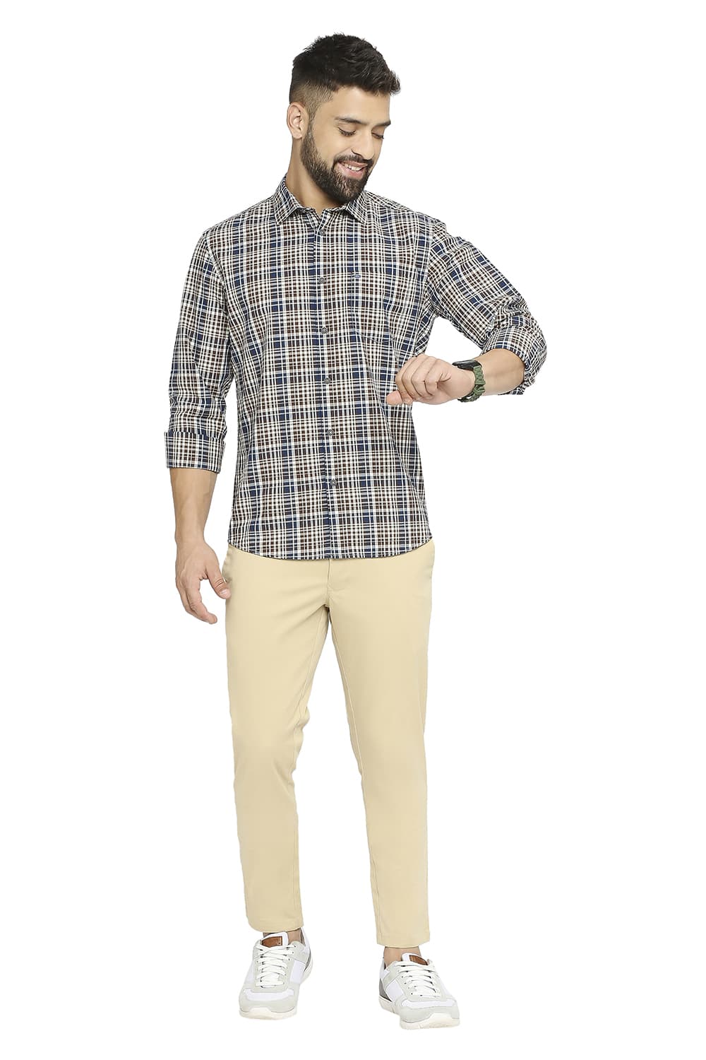 BASICS SLIM FIT COTTON CHECKS SHIRT