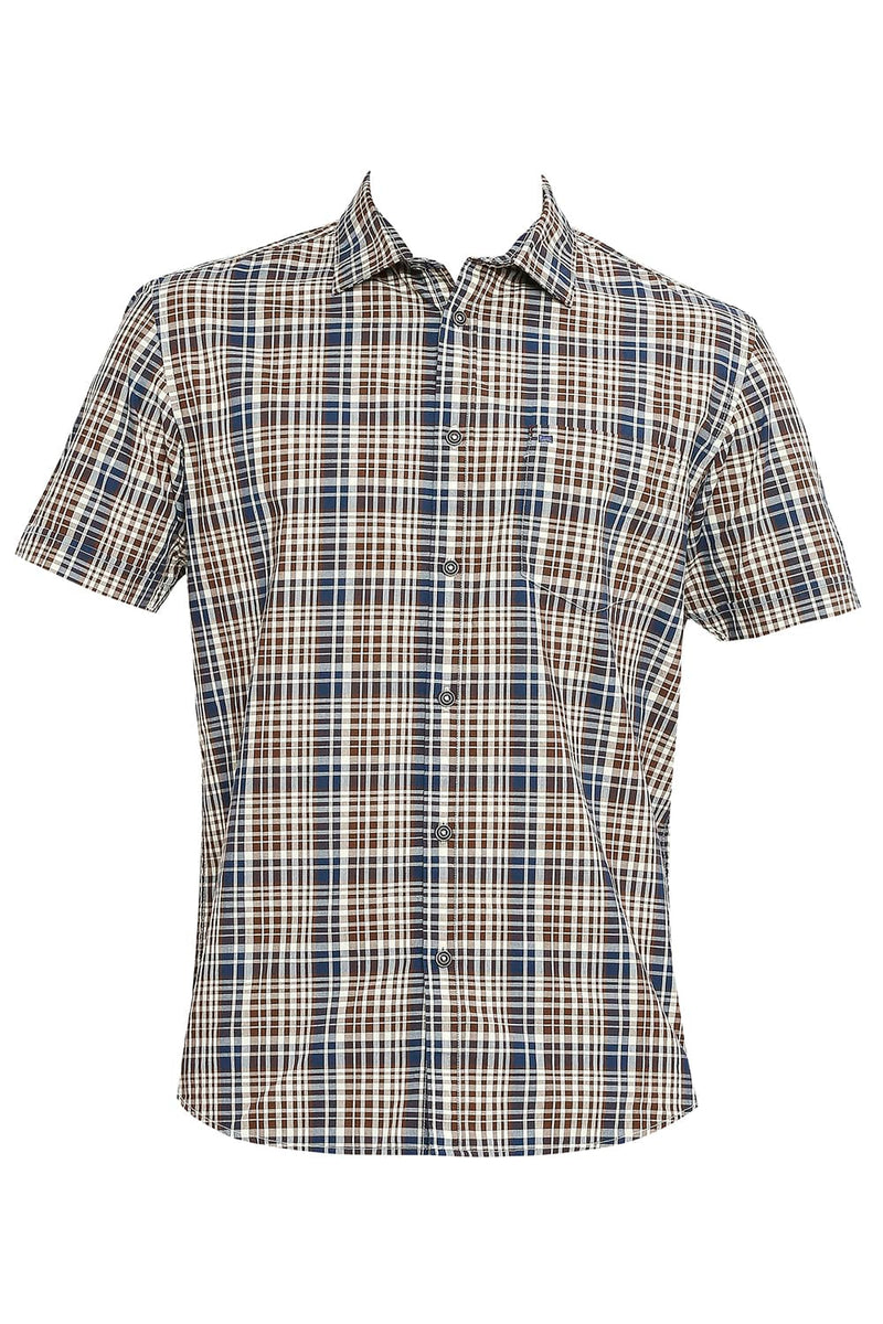 BASICS SLIM FIT COTTON CHECKS HALFSLEEVES SHIRT