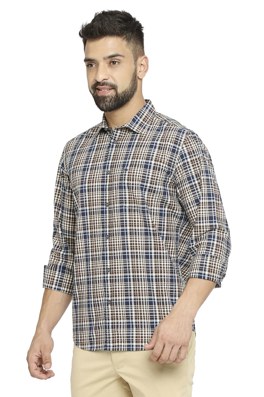 BASICS SLIM FIT COTTON CHECKS SHIRT