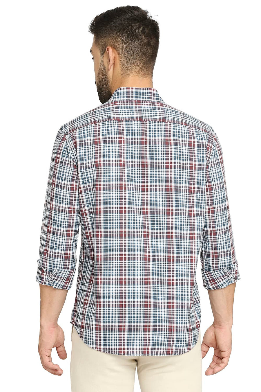 BASICS SLIM FIT PARASAILING TEAL COTTON CHECKS SHIRT