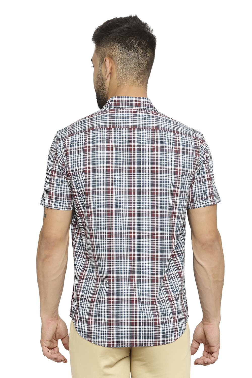 BASICS SLIM FIT COTTON CHECKS HALFSLEEVES SHIRT