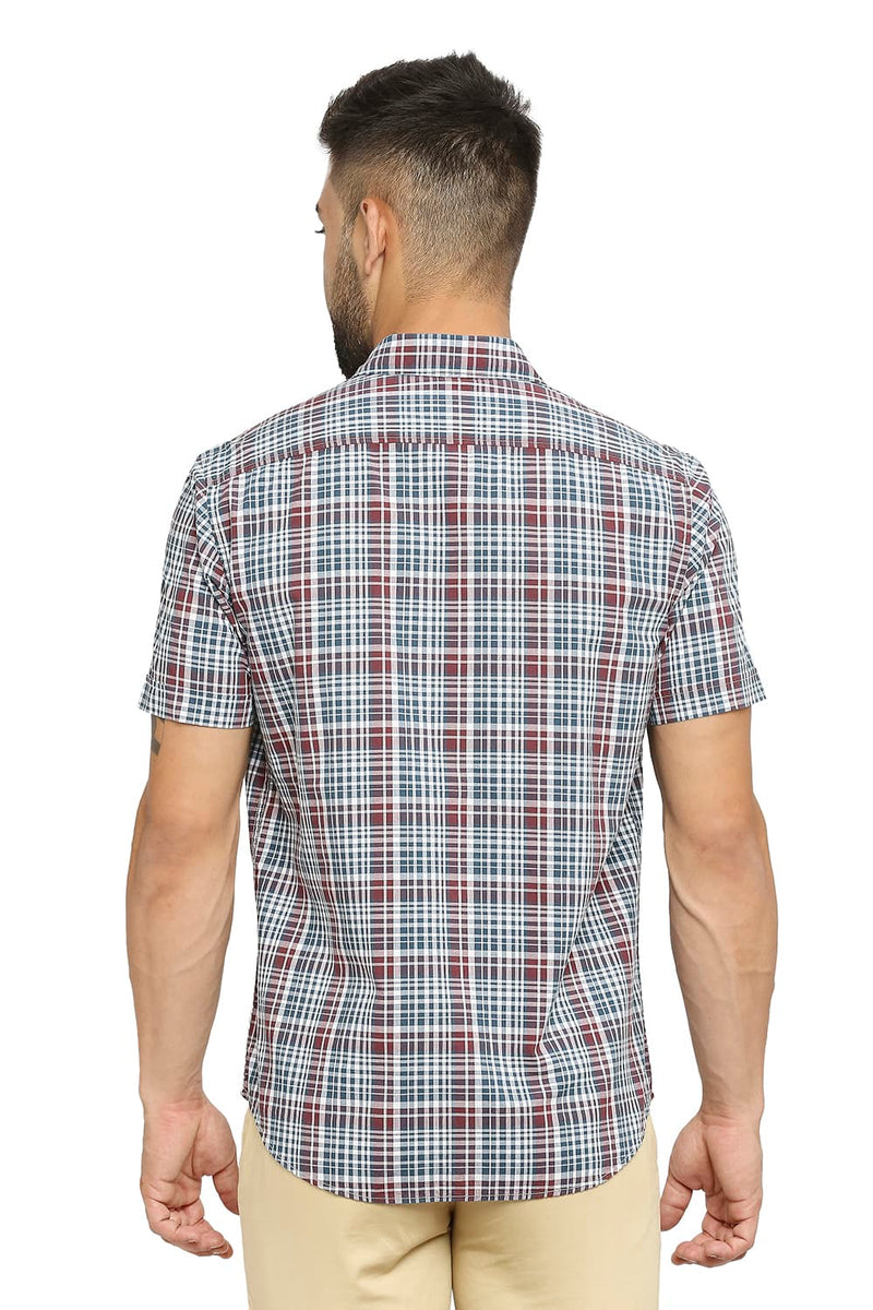 BASICS SLIM FIT COTTON CHECKS HALFSLEEVES SHIRT