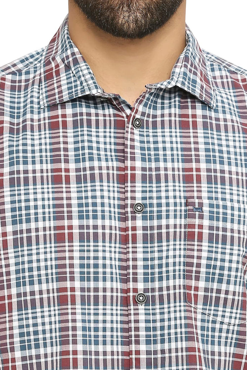 BASICS SLIM FIT COTTON CHECKS HALFSLEEVES SHIRT