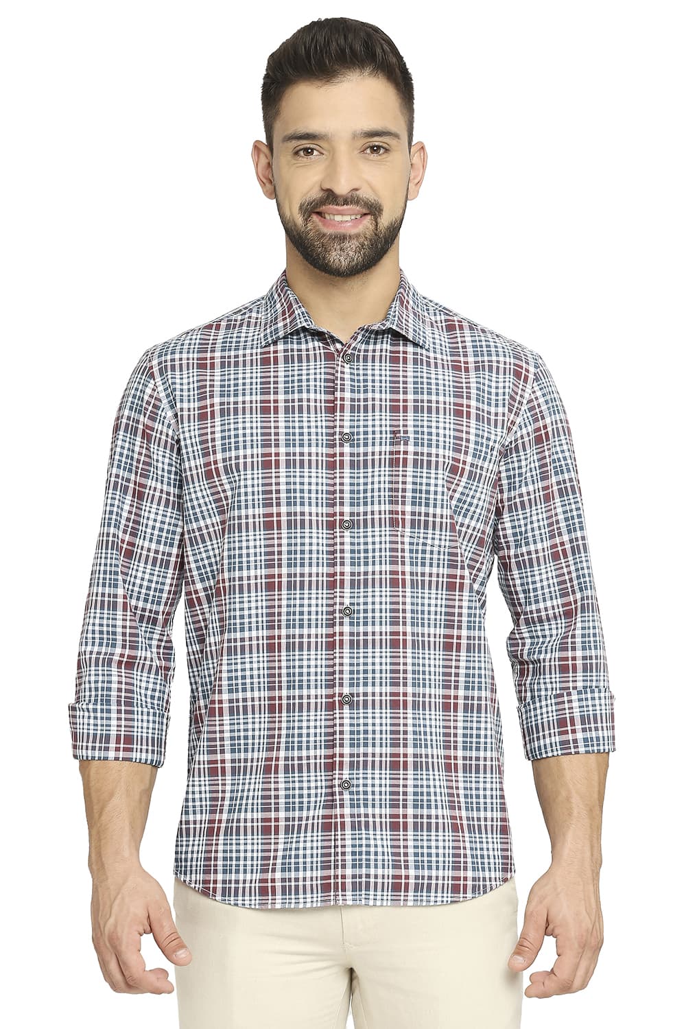 BASICS SLIM FIT COTTON CHECKS SHIRT