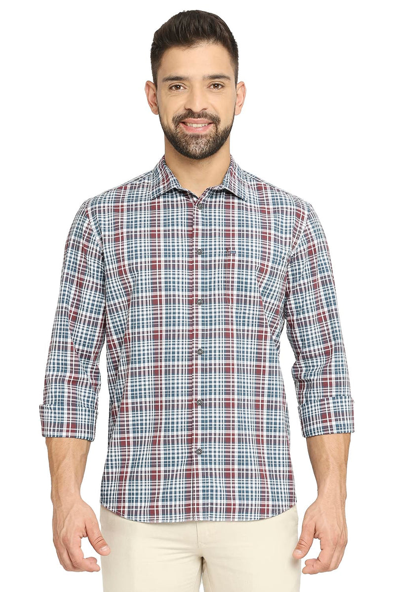 BASICS SLIM FIT COTTON CHECKS SHIRT