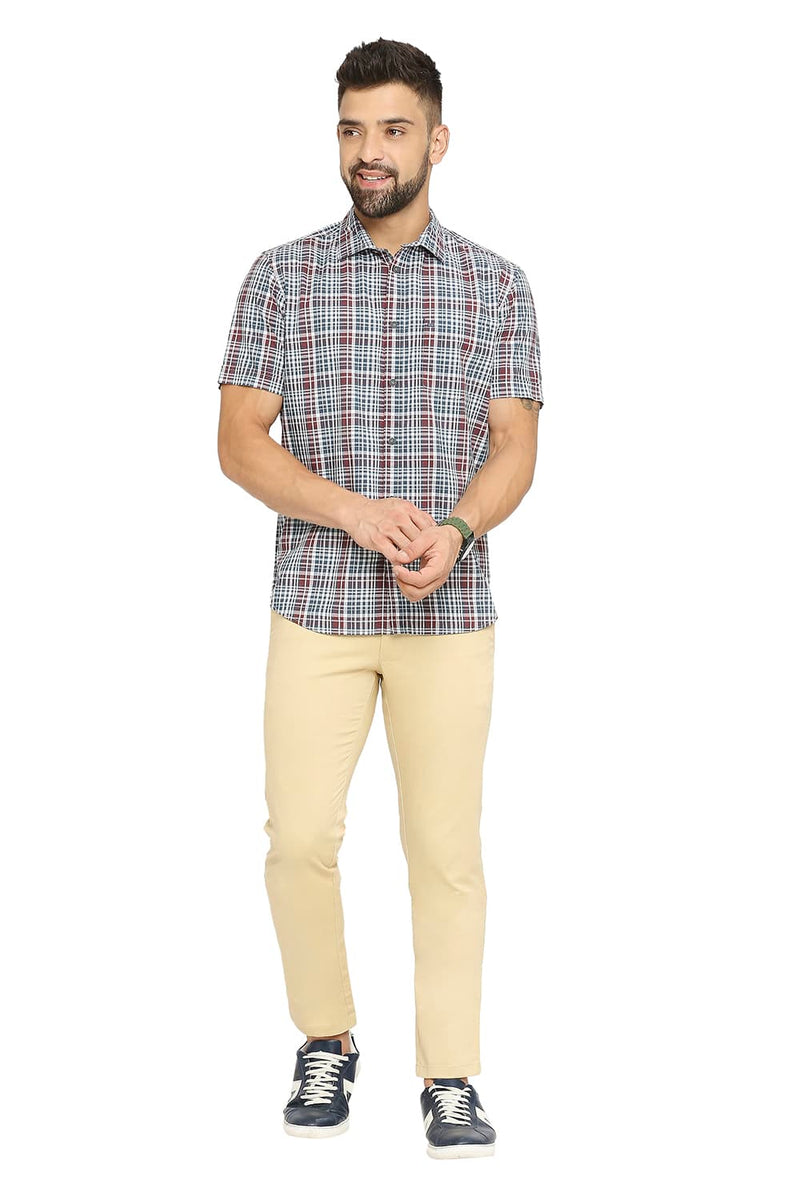 BASICS SLIM FIT COTTON CHECKS HALFSLEEVES SHIRT