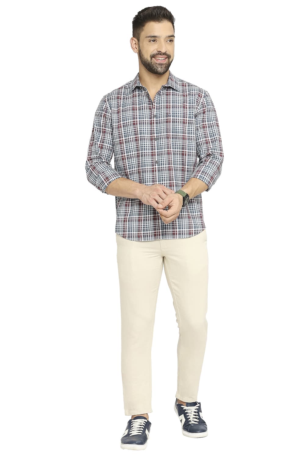 BASICS SLIM FIT COTTON CHECKS SHIRT