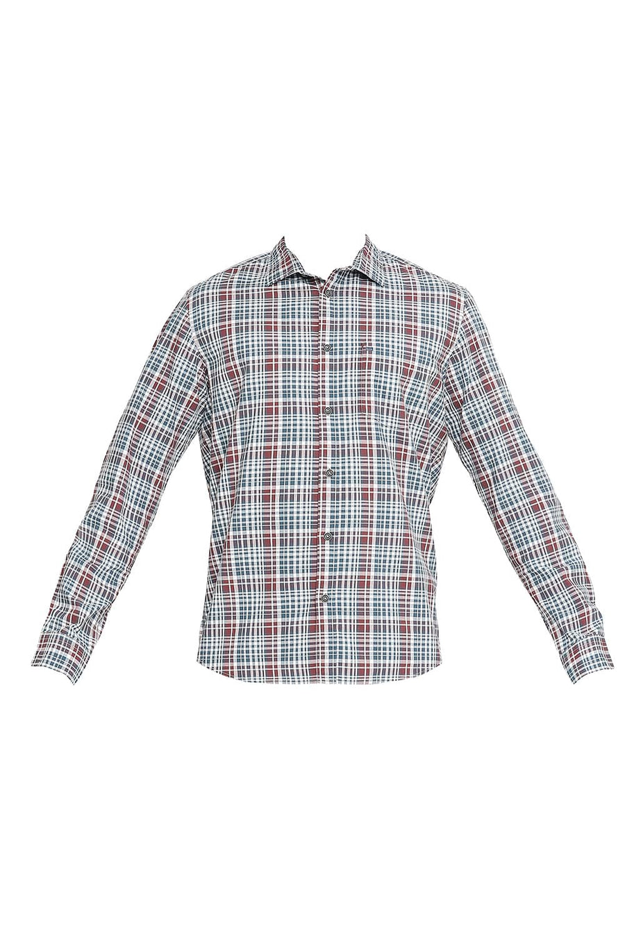 BASICS SLIM FIT PARASAILING TEAL COTTON CHECKS SHIRT