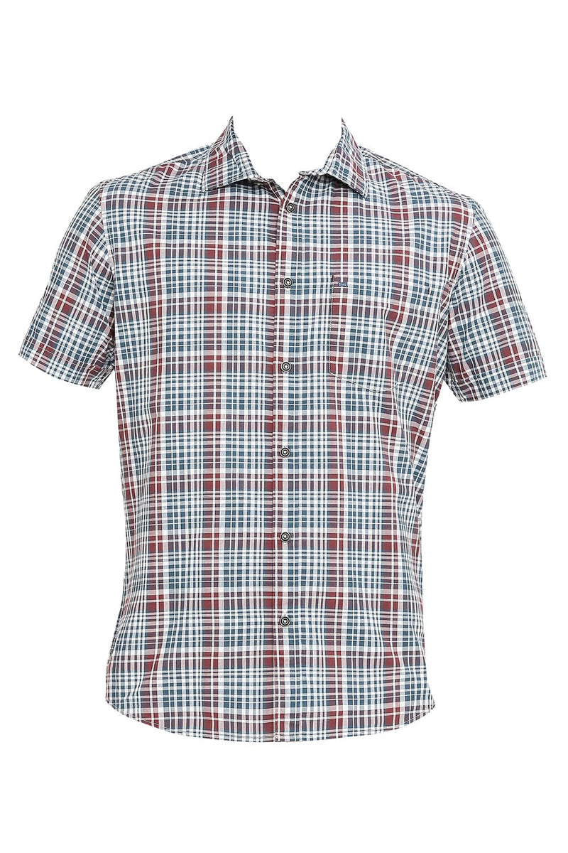 BASICS SLIM FIT COTTON CHECKS HALFSLEEVES SHIRT