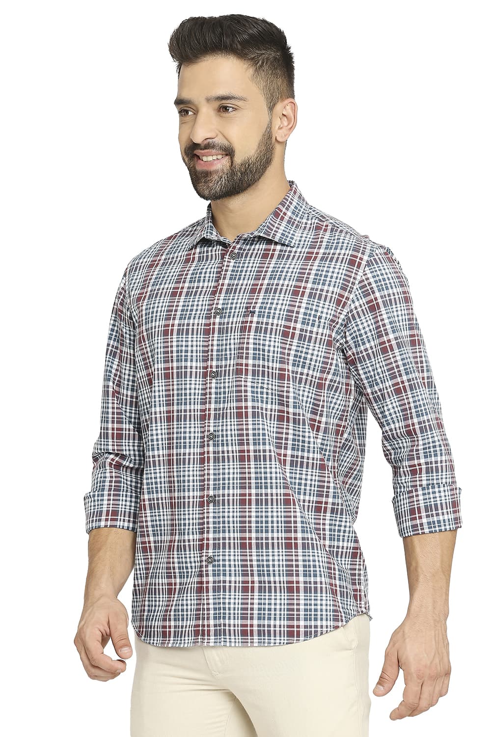 BASICS SLIM FIT COTTON CHECKS SHIRT