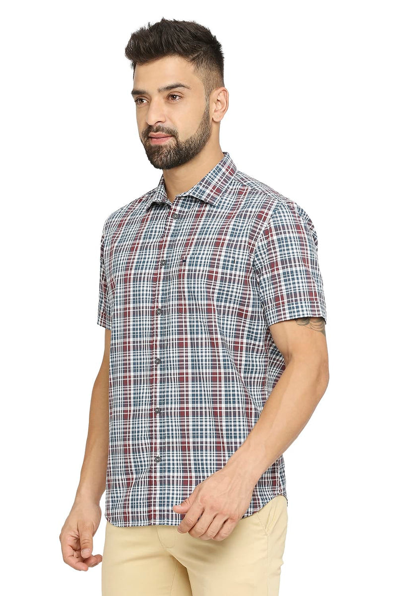 BASICS SLIM FIT COTTON CHECKS HALFSLEEVES SHIRT