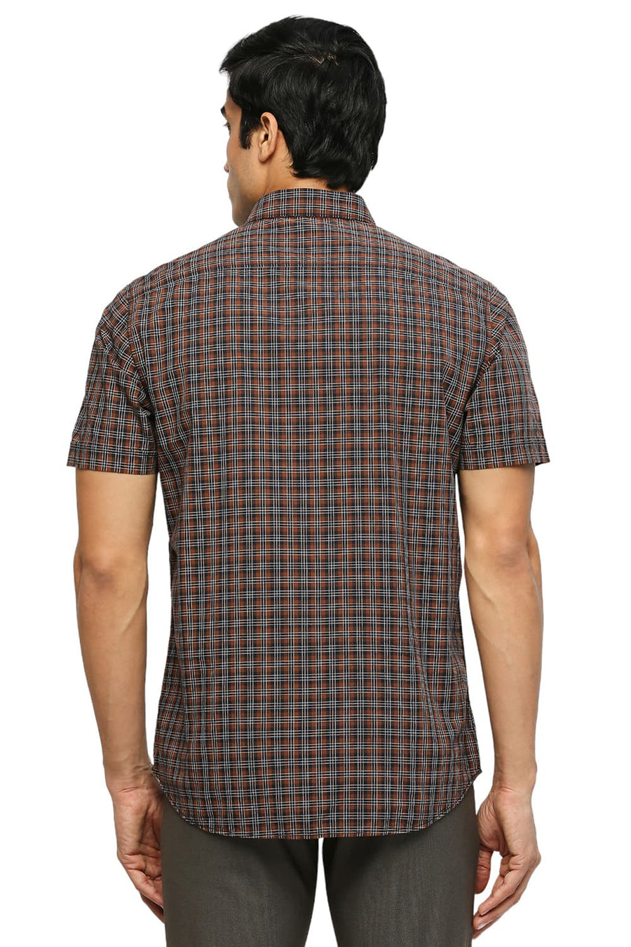 BASICS SLIM FIT ENSIGN NAVY COTTON CHECKS SHIRT