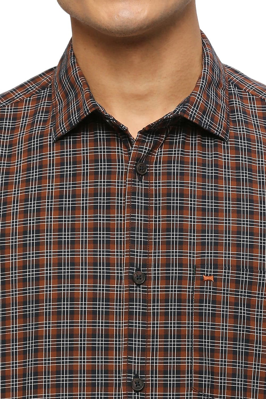 BASICS SLIM FIT ENSIGN NAVY COTTON CHECKS SHIRT