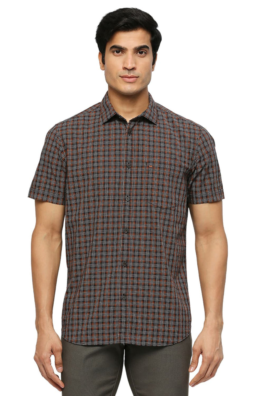 BASICS SLIM FIT ENSIGN NAVY COTTON CHECKS SHIRT