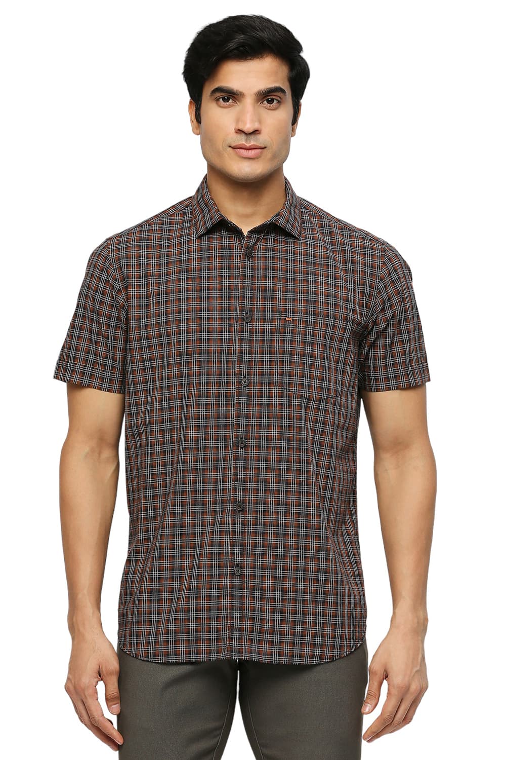 BASICS SLIM FIT COTTON CHECKS SHIRT