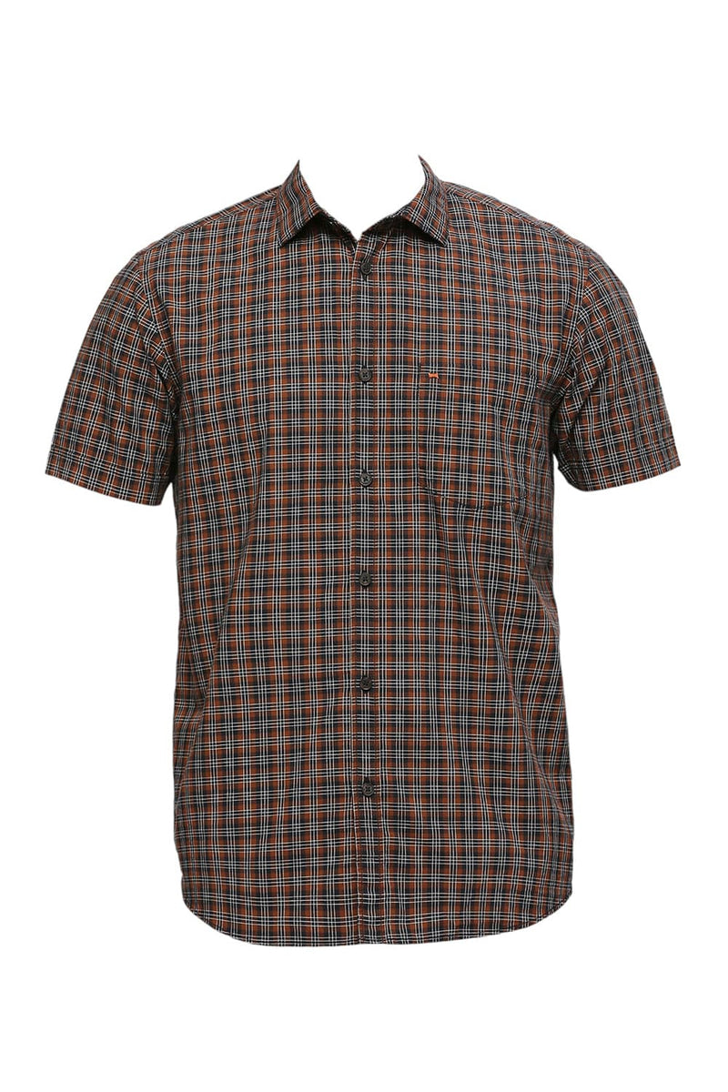 BASICS SLIM FIT COTTON CHECKS HALFSLEEVES SHIRT