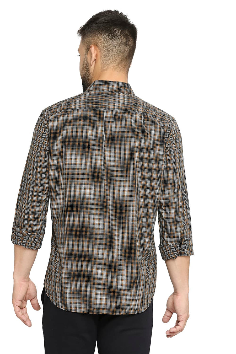 BASICS SLIM FIT INDIAN TEAL COTTON CHECKS SHIRT