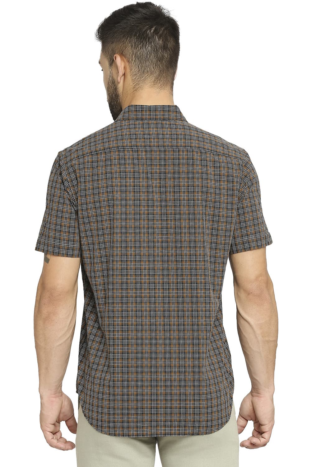 BASICS SLIM FIT COTTON CHECKS HALFSLEEVES SHIRT