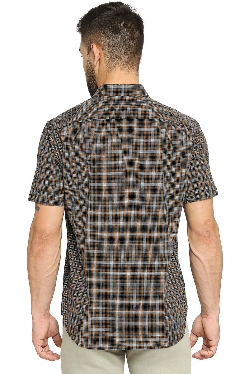 BASICS SLIM FIT COTTON CHECKS HALFSLEEVES SHIRT