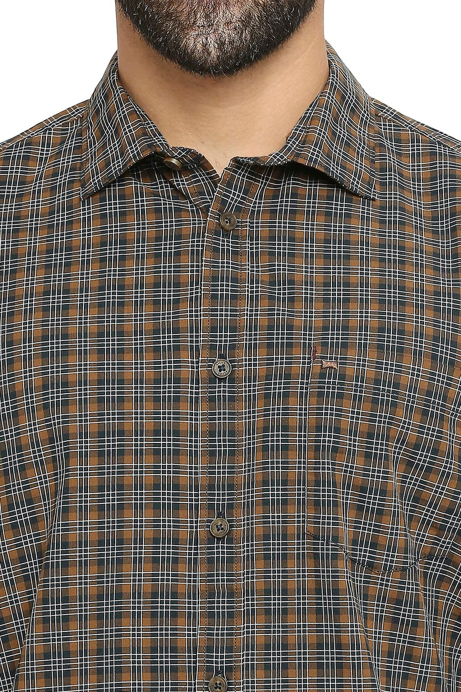 BASICS SLIM FIT INDIAN TEAL COTTON CHECKS SHIRT
