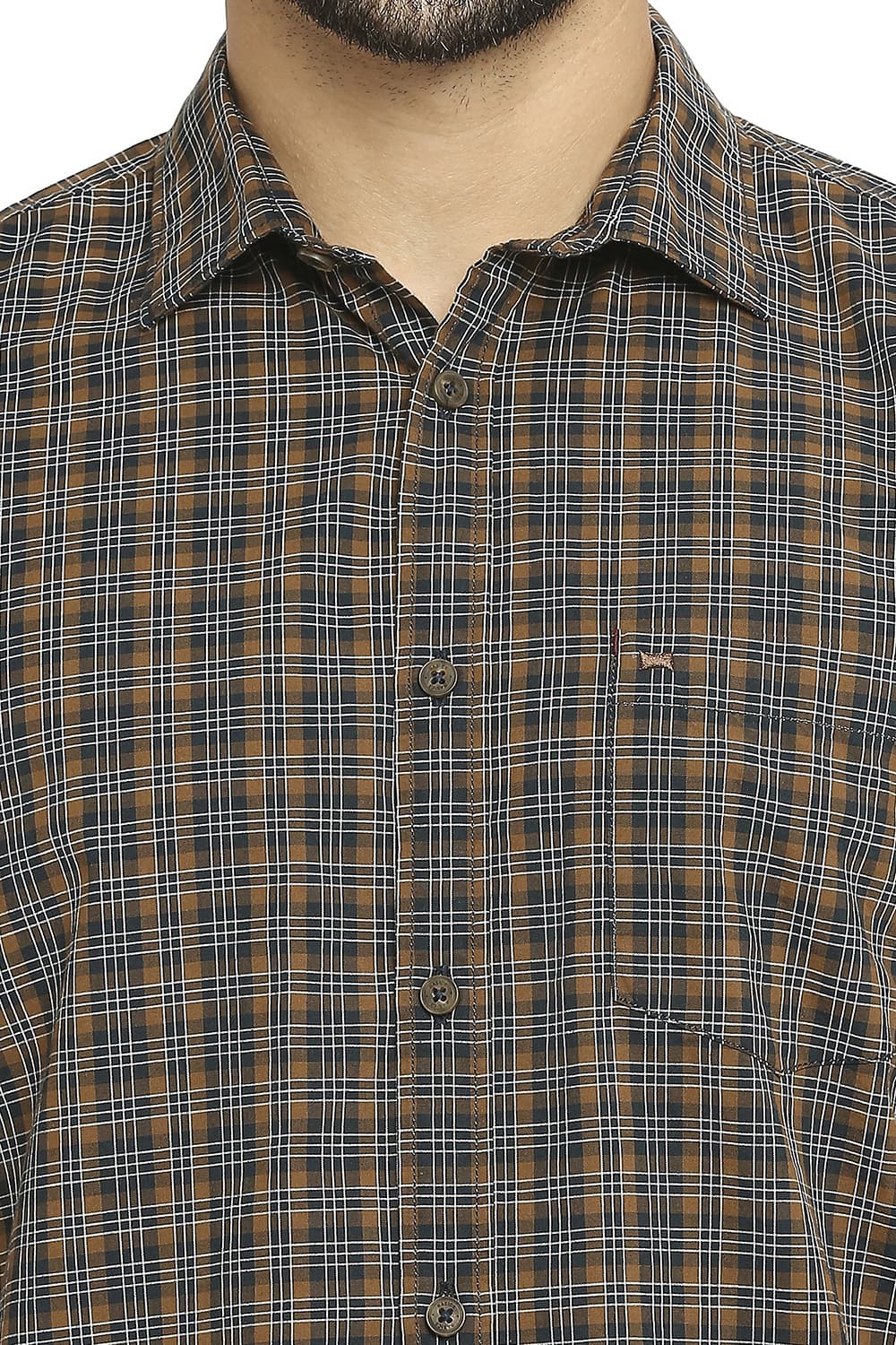 BASICS SLIM FIT COTTON CHECKS HALFSLEEVES SHIRT