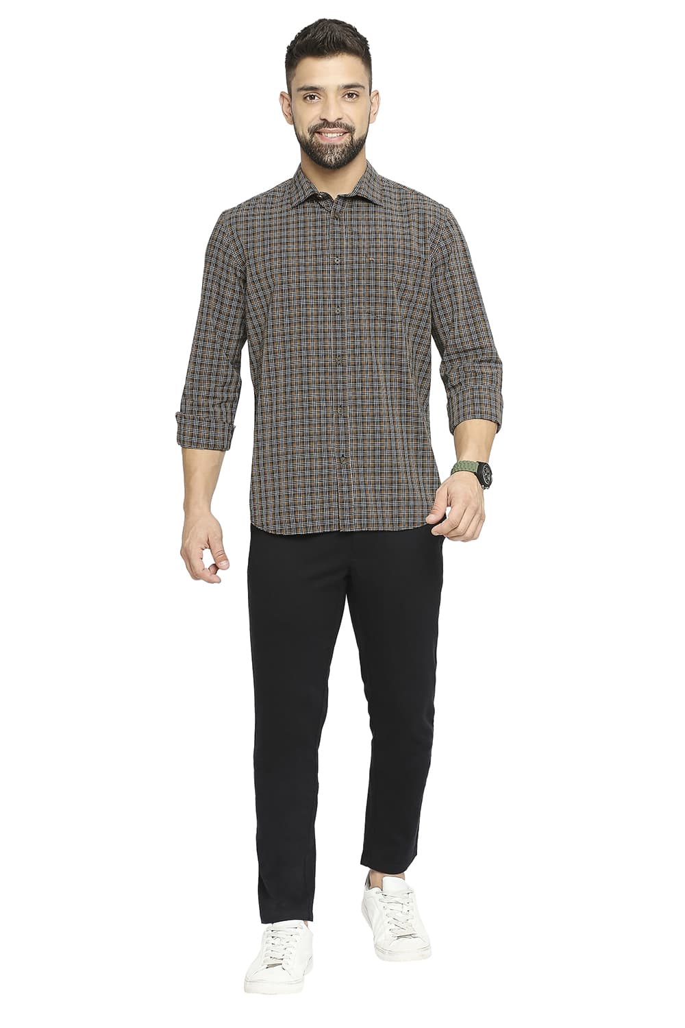 BASICS SLIM FIT COTTON CHECKS SHIRT