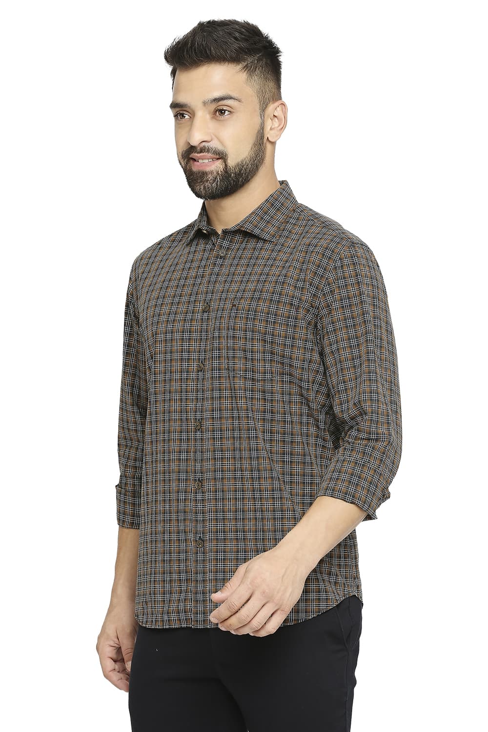 BASICS SLIM FIT COTTON CHECKS SHIRT